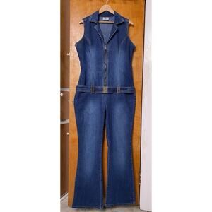 Vintage 90s Y2K 70s Sunshine Apparel Denim Front Zip Jumpsuit Flare Leg XXL 20W